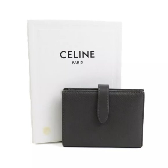 Auth CELINE Medium Strap Wallet Bifold Wallet Gray Leather - Picture 1 of 10